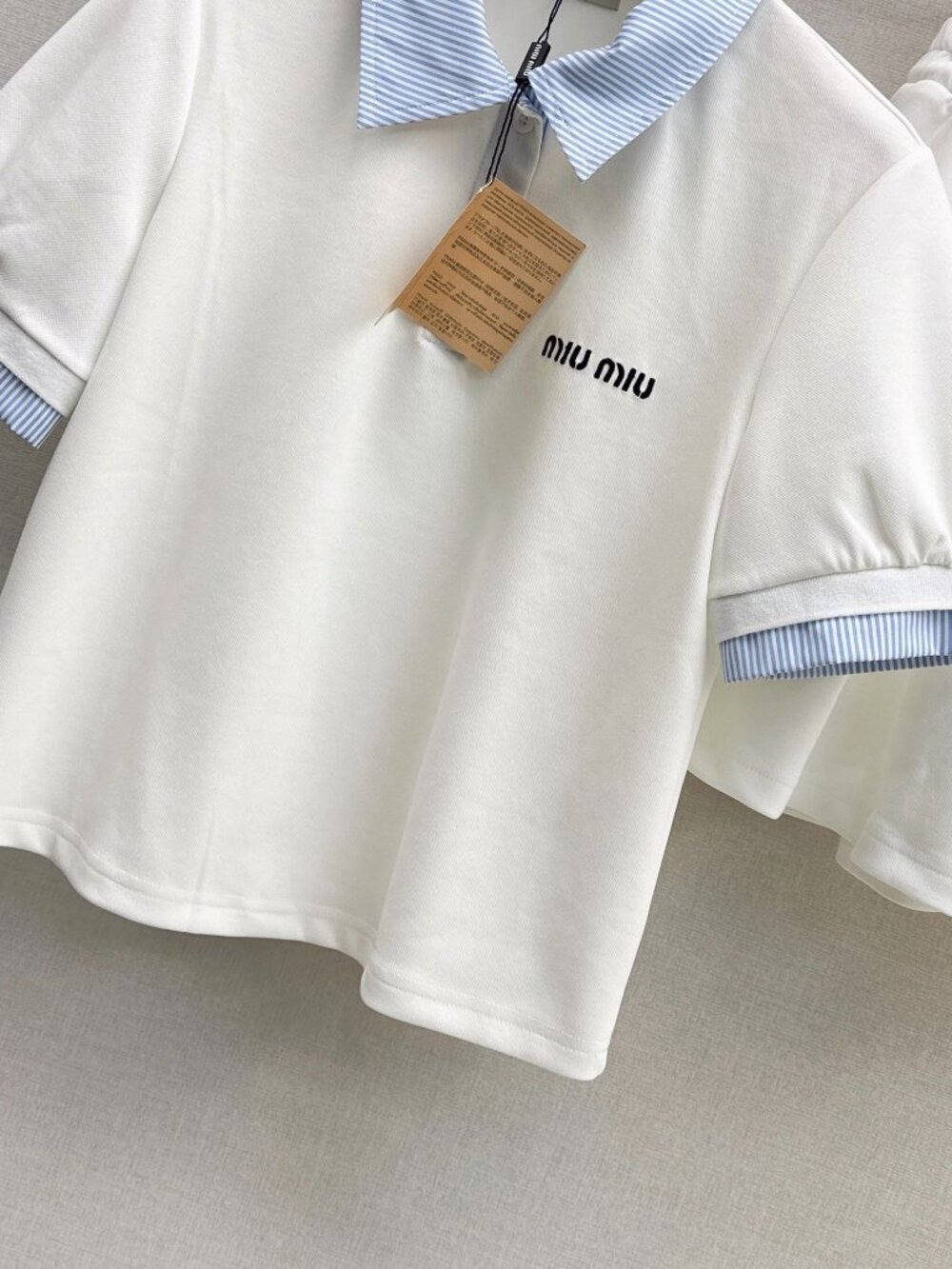 Miu Miu 2‑Piece Set Striped Collar Polo Top & Drawstring Skort White Blue M - Picture 7 of 9